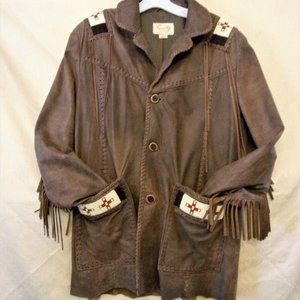 Vintage Leather Jacket Hand Beaded w/Fringe Scully Mens Size 42 Lined